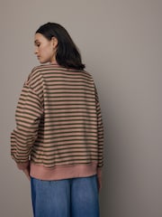 Pink/Khaki, Grün - Gestreiftes Jersey-Sweatshirt mit rohem Saum und Nahtdetails, Rundhalsausschnitt, 100% Baumwolle - Bild 4 von 8