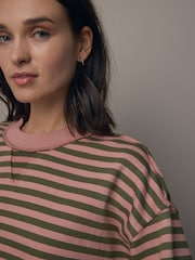 Pink/Khaki, Grün - Gestreiftes Jersey-Sweatshirt mit rohem Saum und Nahtdetails, Rundhalsausschnitt, 100% Baumwolle - Bild 5 von 8