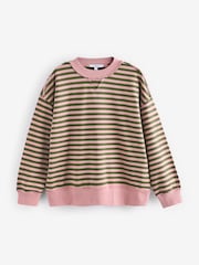 Pink/Khaki, Grün - Gestreiftes Jersey-Sweatshirt mit rohem Saum und Nahtdetails, Rundhalsausschnitt, 100% Baumwolle - Bild 6 von 8