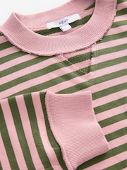 Pink/Khaki, Grün - Gestreiftes Jersey-Sweatshirt mit rohem Saum und Nahtdetails, Rundhalsausschnitt, 100% Baumwolle - Bild 7 von 8