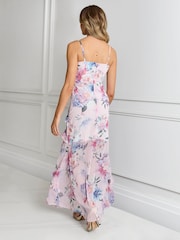 Sistaglam Pink Floral Wrap Front Chiffon Maxi Dress - Image 4 of 4