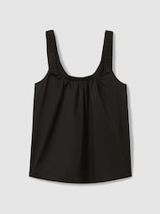 Reiss Black Corey Cotton Ruched Strap Top - Image 2 of 5