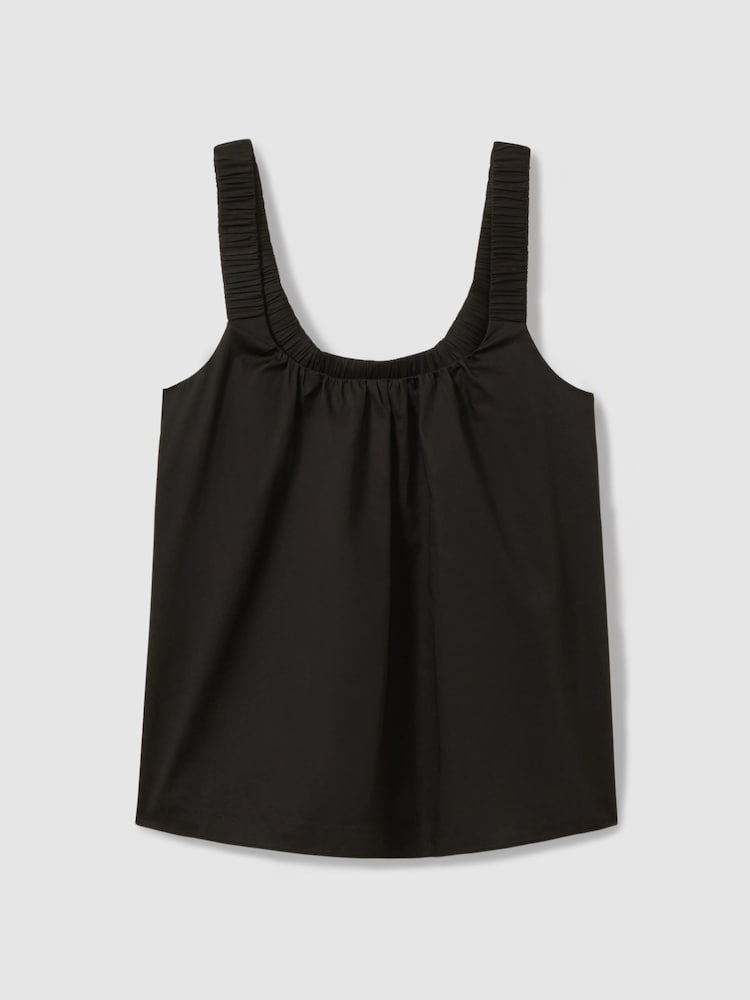 Reiss Black Corey Cotton Ruched Strap Top - Image 2 of 5