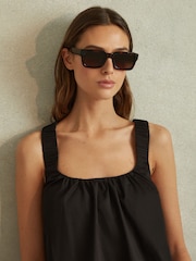 Reiss Black Corey Cotton Ruched Strap Top - Image 3 of 5