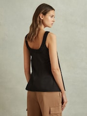 Reiss Black Corey Cotton Ruched Strap Top - Image 4 of 5