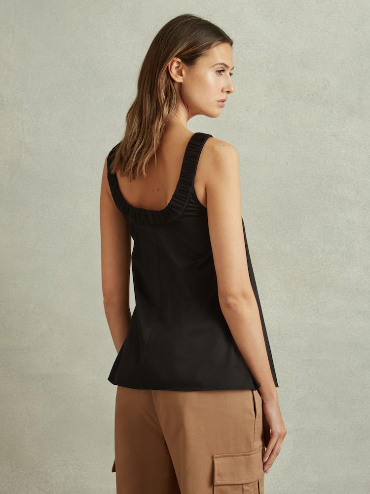 Reiss Black Corey Cotton Ruched Strap Top - Image 4 of 5