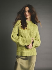 Green Lime 100% Lambswool Premium Cable Knitted Jumper - Image 3 of 9