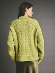 Green Lime 100% Lambswool Premium Cable Knitted Jumper - Image 4 of 9