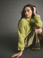 Green Lime 100% Lambswool Premium Cable Knitted Jumper - Image 5 of 9