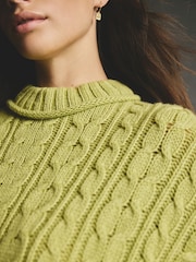 Green Lime 100% Lambswool Premium Cable Knitted Jumper - Image 6 of 9