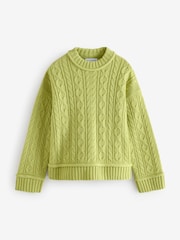 Green Lime 100% Lambswool Premium Cable Knitted Jumper - Image 7 of 9