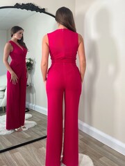Girl In Mind Pink Mable Twist Front Wide Leg Jumpsuit - Image 2 of 4