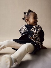 Black / Leopard Print Gilet and Sweat 100% Cotton Dress Set (3mths-7yrs) - Image 2 of 8