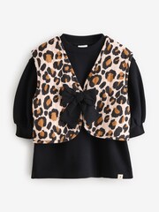Black / Leopard Print Gilet and Sweat 100% Cotton Dress Set (3mths-7yrs) - Image 5 of 8