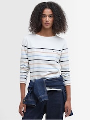 Barbour® White Hawkins Striped Long Sleeved Logo 100% Cotton T-Shirt - Image 1 of 7