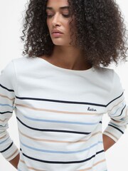 Barbour® White Hawkins Striped Long Sleeved Logo 100% Cotton T-Shirt - Image 4 of 7