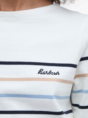 Barbour® White Hawkins Striped Long Sleeved Logo 100% Cotton T-Shirt - Image 5 of 7
