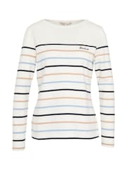 Barbour® White Hawkins Striped Long Sleeved Logo 100% Cotton T-Shirt - Image 7 of 7