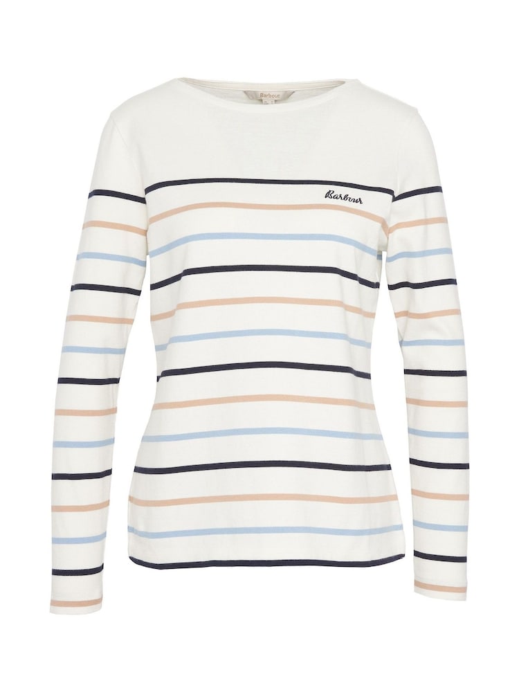 Barbour® White Hawkins Striped Long Sleeved Logo 100% Cotton T-Shirt - Image 7 of 7