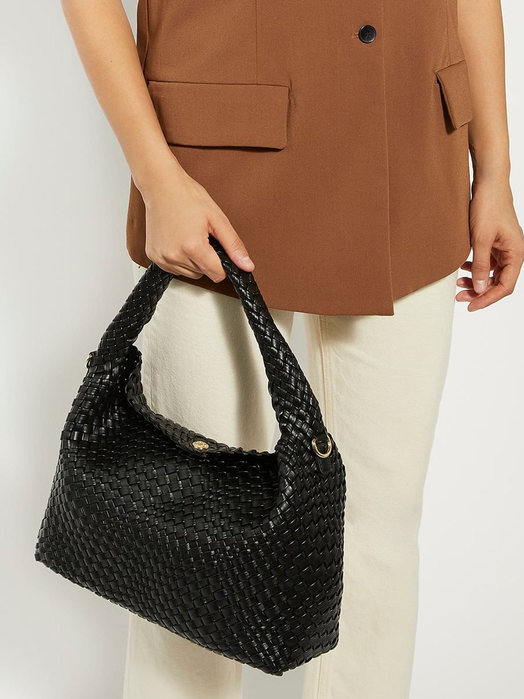 Dune London Black Large Deliberate Woven Slouch Bag