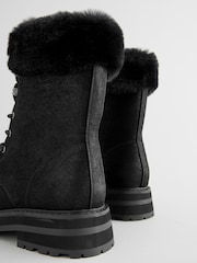 Black Forever Comfort® Faux Fur Collared Lace-Up Boots - Image 10 of 10