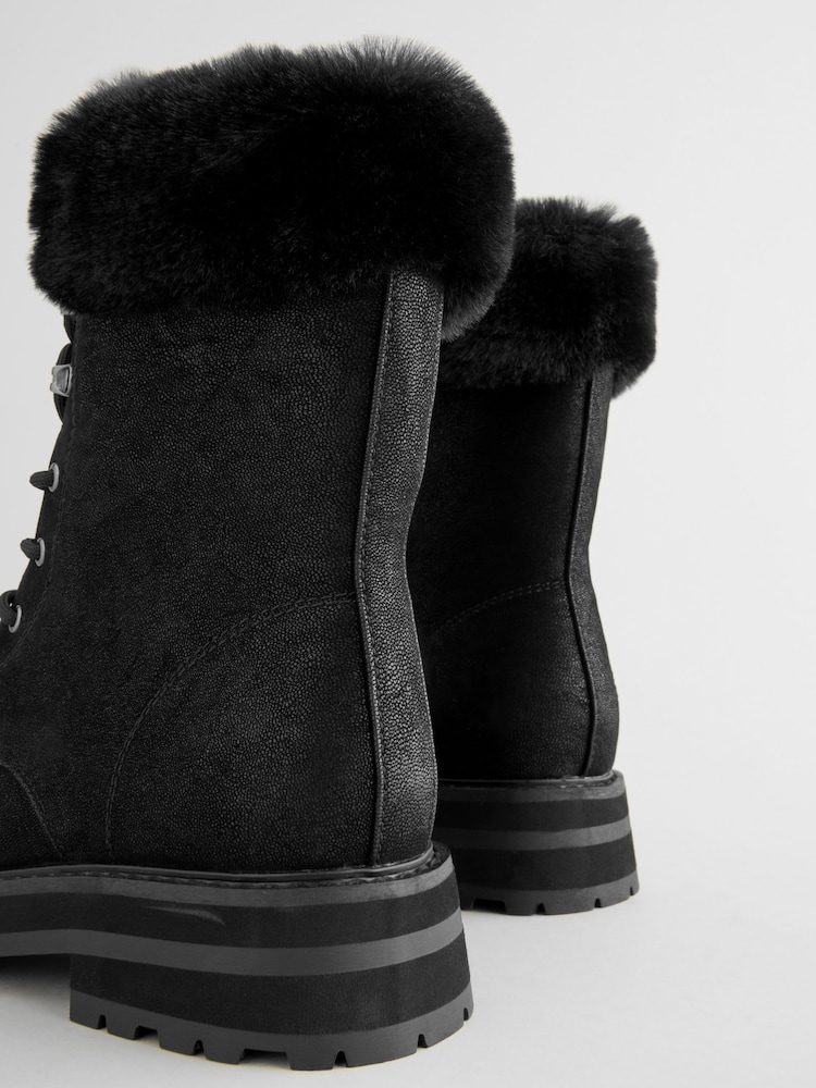 Black Forever Comfort® Faux Fur Collared Lace-Up Boots - Image 10 of 10