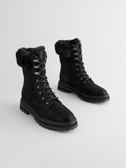 Black Forever Comfort® Faux Fur Collared Lace-Up Boots - Image 5 of 10