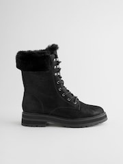 Black Forever Comfort® Faux Fur Collared Lace-Up Boots - Image 6 of 10