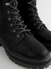 Black Forever Comfort® Faux Fur Collared Lace-Up Boots - Image 8 of 10