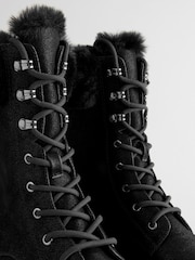 Black Forever Comfort® Faux Fur Collared Lace-Up Boots - Image 9 of 10