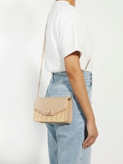 Dune London Cream Mini Dassia Turnlock Wicker Cross-Body Bag - Image 1 of 5