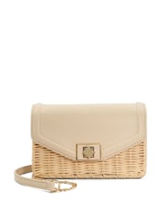 Dune London Cream Mini Dassia Turnlock Wicker Cross-Body Bag - Image 3 of 5
