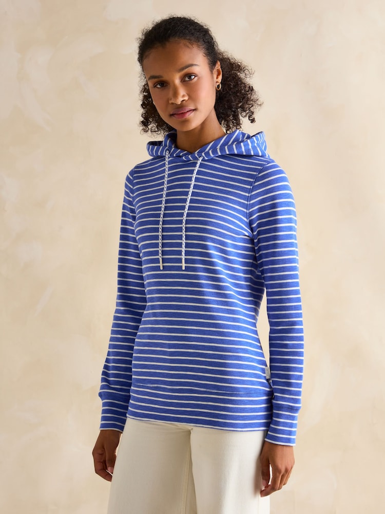 Joules Marlston Blue Striped Cotton Rich Slim Fit Hoodie - Image 1 of 6