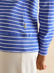 Joules Marlston Blue Striped Cotton Rich Slim Fit Hoodie - Image 5 of 6