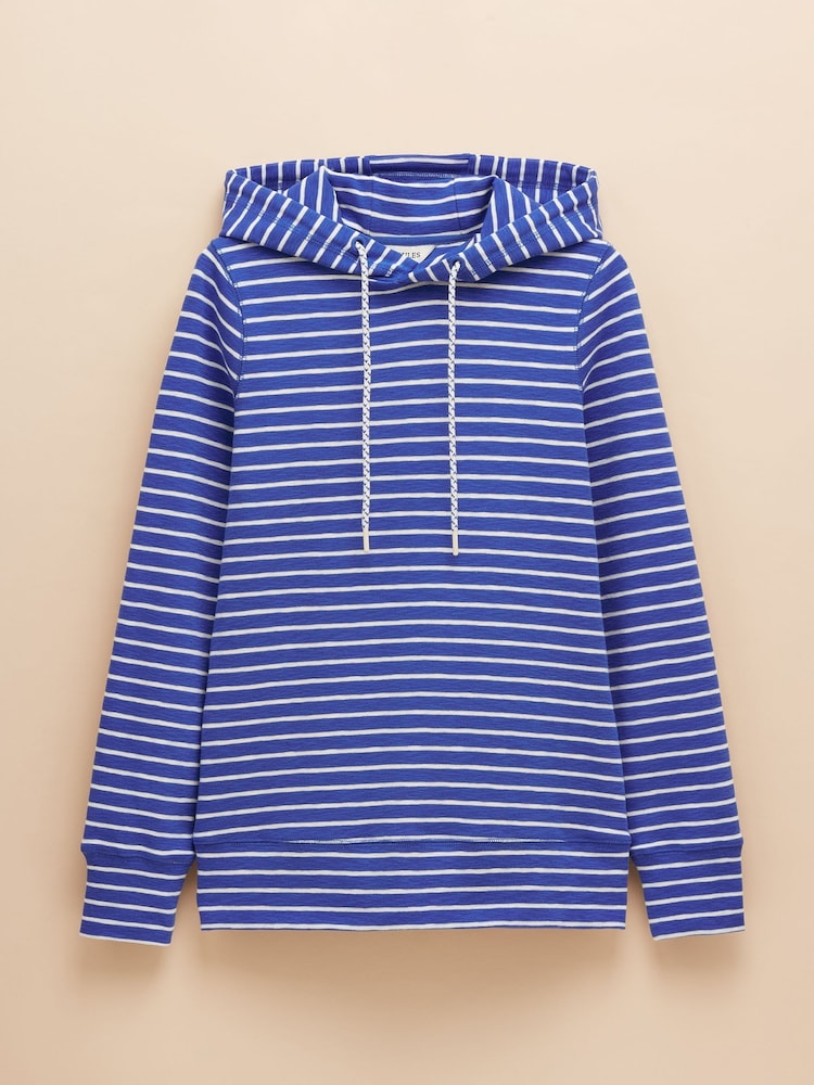 Joules Marlston Blue Striped Cotton Rich Slim Fit Hoodie - Image 6 of 6