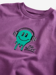 Happy Face أرجواني - 100% Cotton Short Sleeve Graphic T-Shirt (3-16yrs) - صورة 1 من 2