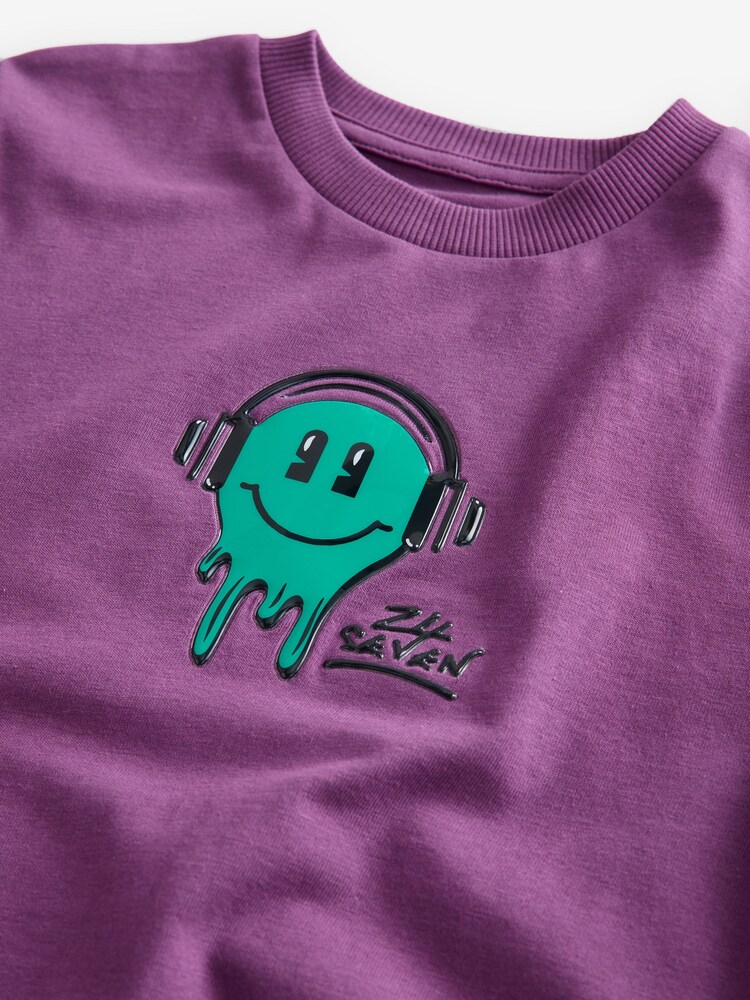 Happy Face أرجواني - 100% Cotton Short Sleeve Graphic T-Shirt (3-16yrs) - صورة 1 من 2