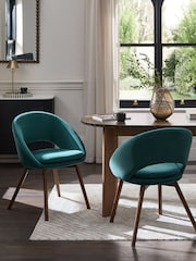 Set of 2 Soft Velvet Marine Blue Hewitt Upholstered Dark Wood Leg Dining Chairs - Image 1 of 9