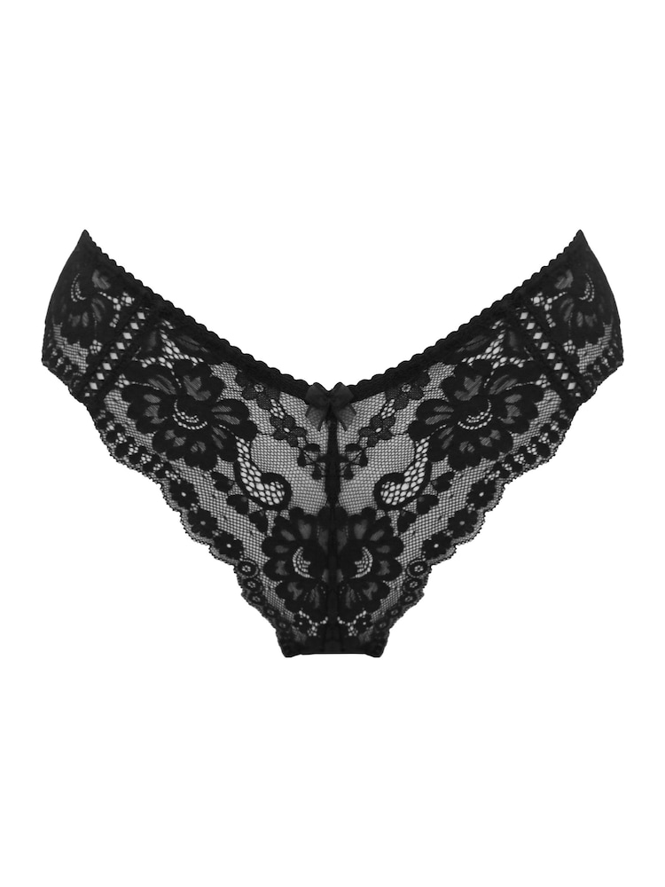Zwart - Pour Moi Fleur Cheeky V-Shaped Briefs - Image 3 of 4