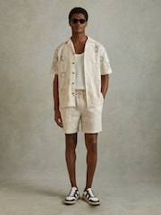 Reiss Ecru Atlas Crochet Drawstring Shorts - Image 1 of 5