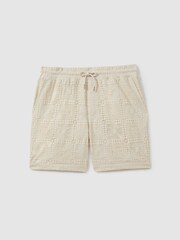 Reiss Ecru Atlas Crochet Drawstring Shorts - Image 2 of 5