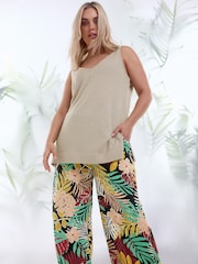 Yours Curve Black Tropical Print Wide Leg Trousers - Image 2 of 6
