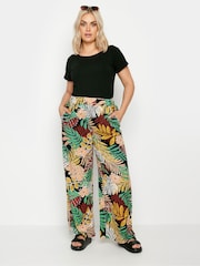 Yours Curve Black Tropical Print Wide Leg Trousers - Image 3 of 6