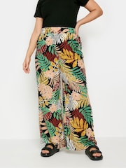 Yours Curve Black Tropical Print Wide Leg Trousers - Image 4 of 6
