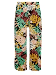 Yours Curve Black Tropical Print Wide Leg Trousers - Image 6 of 6
