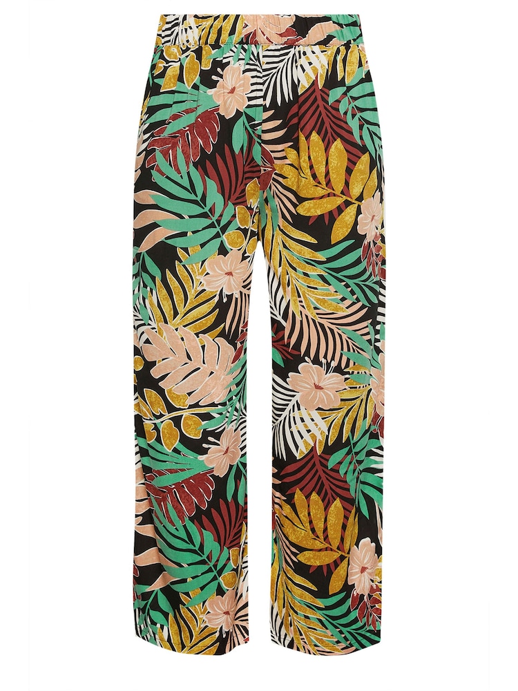 Yours Curve Black Tropical Print Wide Leg Trousers - Image 6 of 6