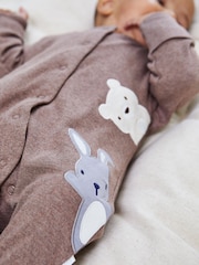 JoJo Maman Bébé Brown Cotton Woodland Friends Appliqué Sleepsuit - Image 3 of 6