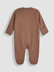 JoJo Maman Bébé Brown Cotton Woodland Friends Appliqué Sleepsuit - Image 5 of 6