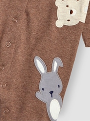 JoJo Maman Bébé Brown Cotton Woodland Friends Appliqué Sleepsuit - Image 6 of 6