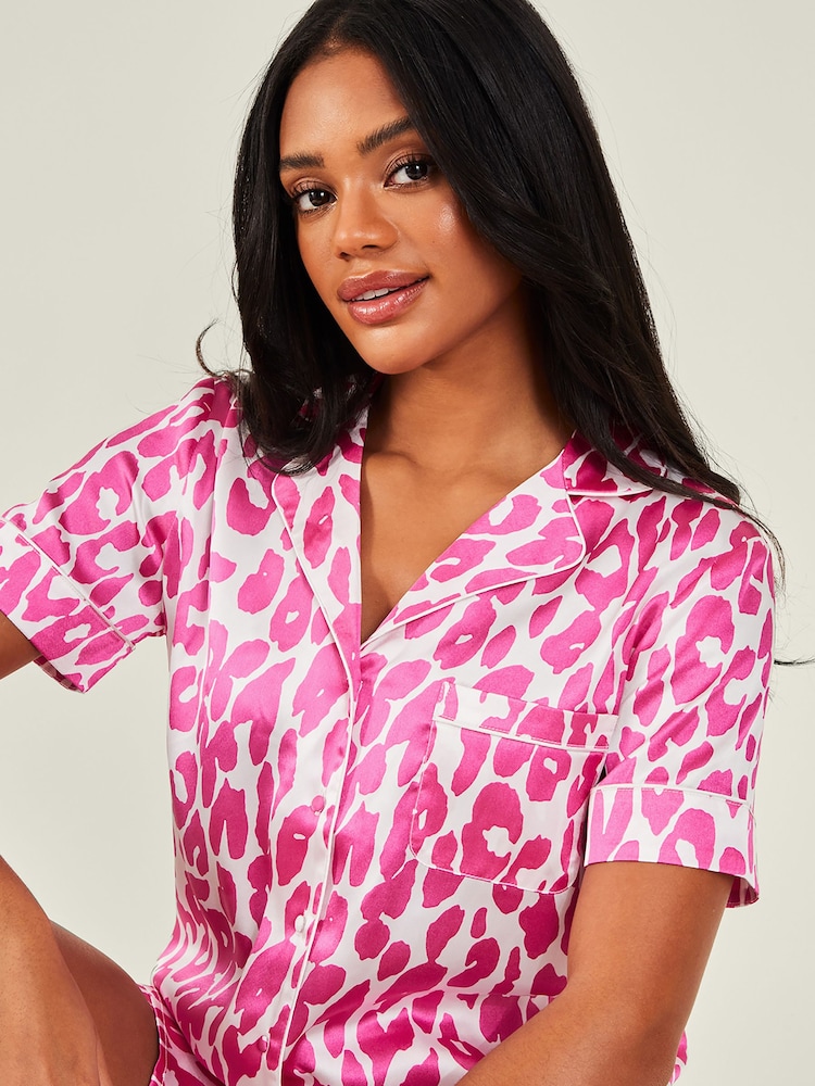 Accessorize Pink Leopard Print Satin Pyjama Set - Image 2 of 3 Accessorize Pink Leopard Print Satin Pyjama Set - Image 2 of 3